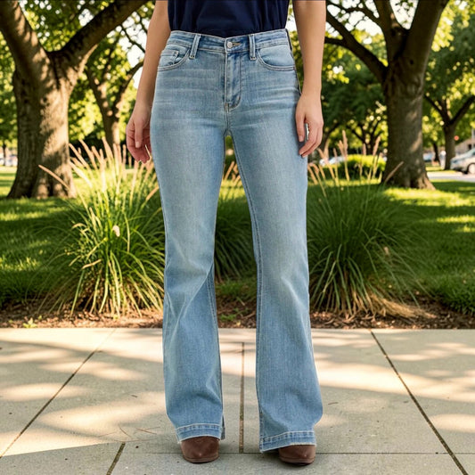 Mid Rise Short Inseam MD Flare Jeans by Judy Blue