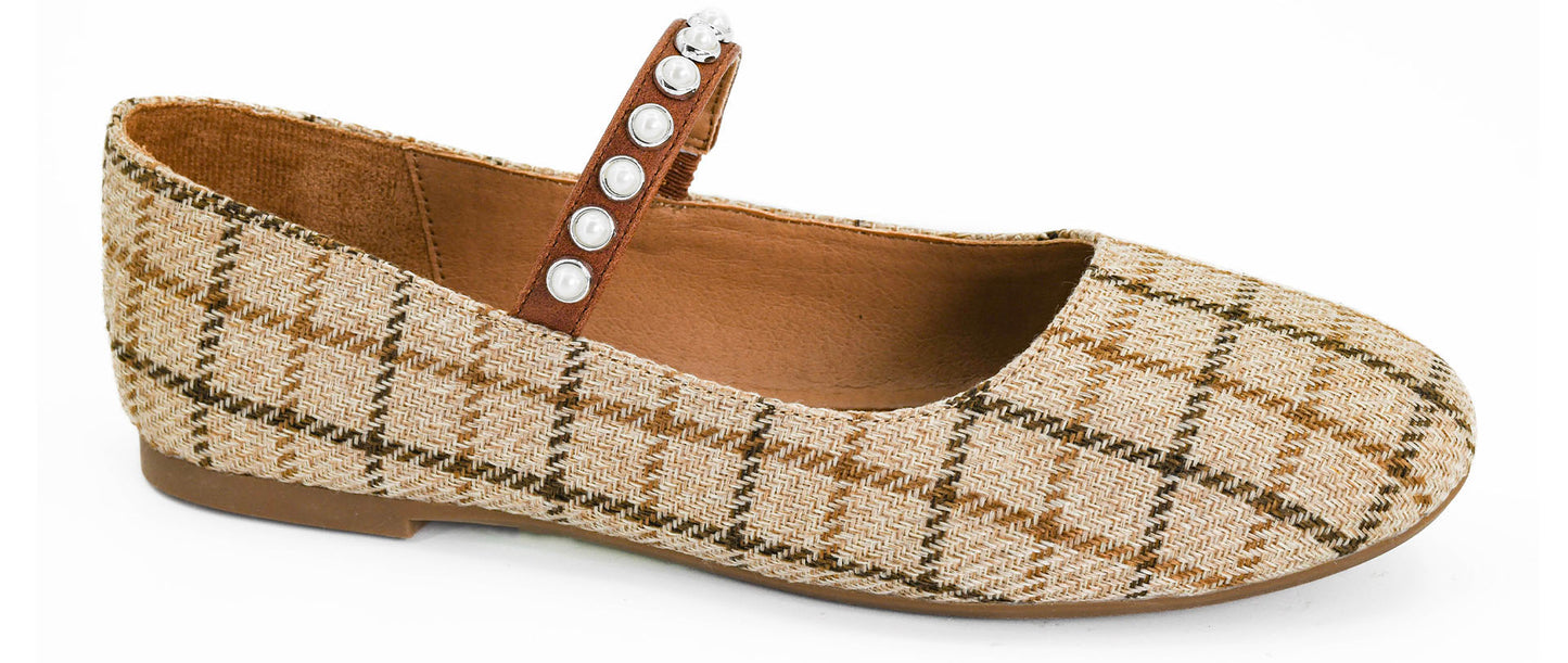 Tea Time Tan Plaid Flats by Corkys