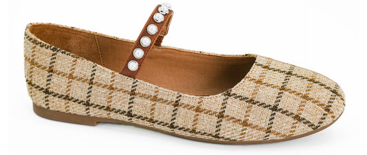 Tea Time Tan Plaid Flats by Corkys