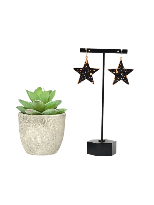 Black Glitter Star Earrings