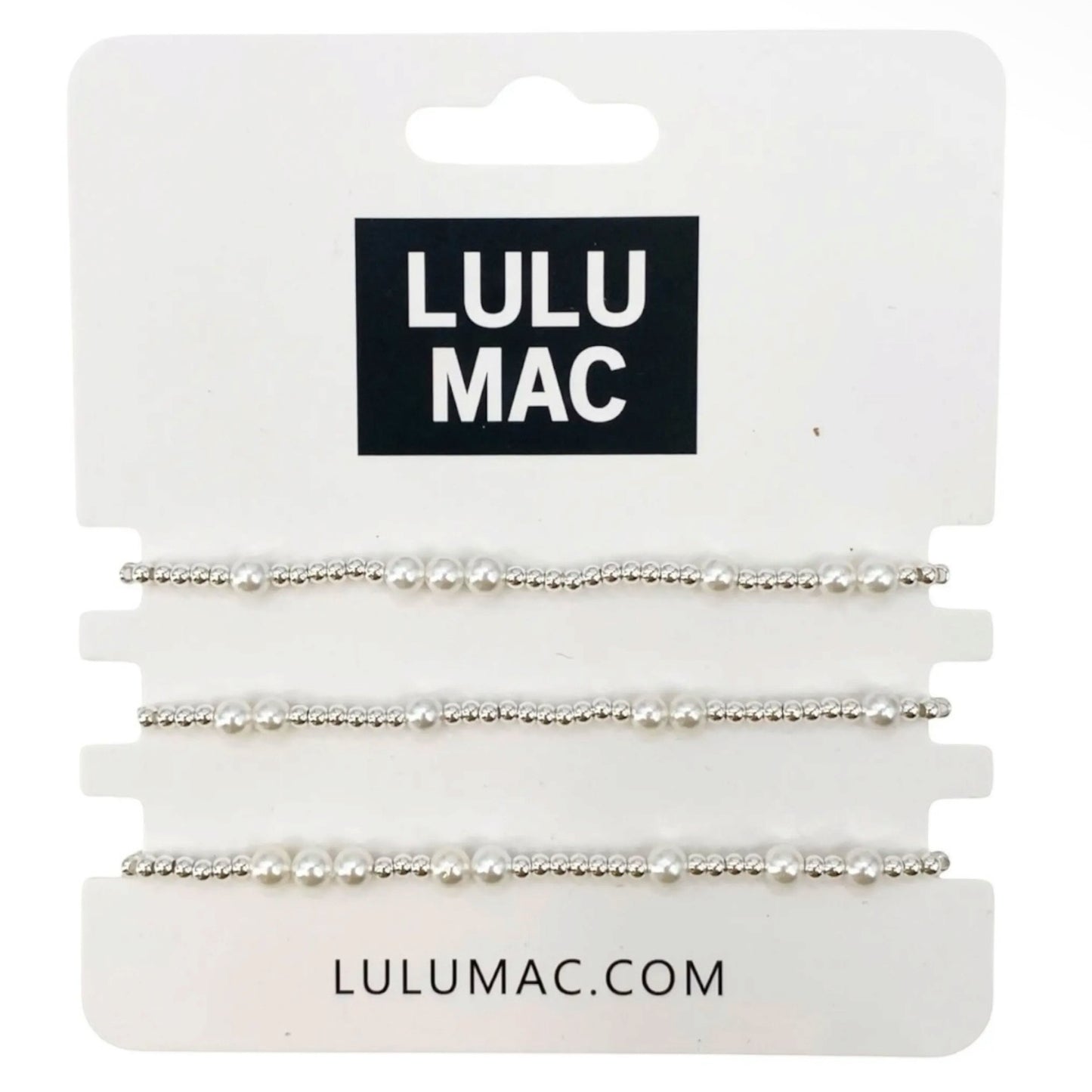 Stack of Three Silver bracelets With Pearl Accents by Lulu Mac
