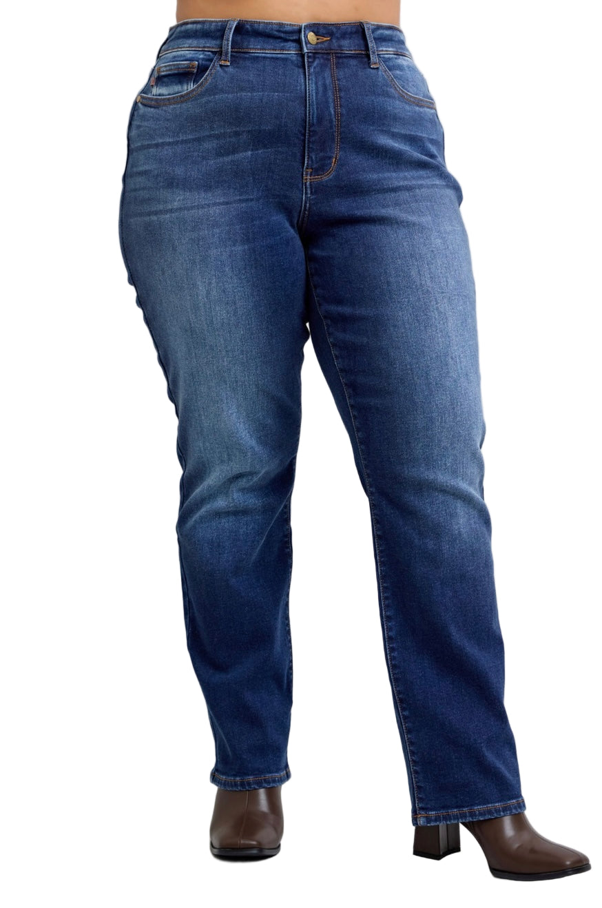 Vintage Wash Thermal Straight Jeans by Judy Blue