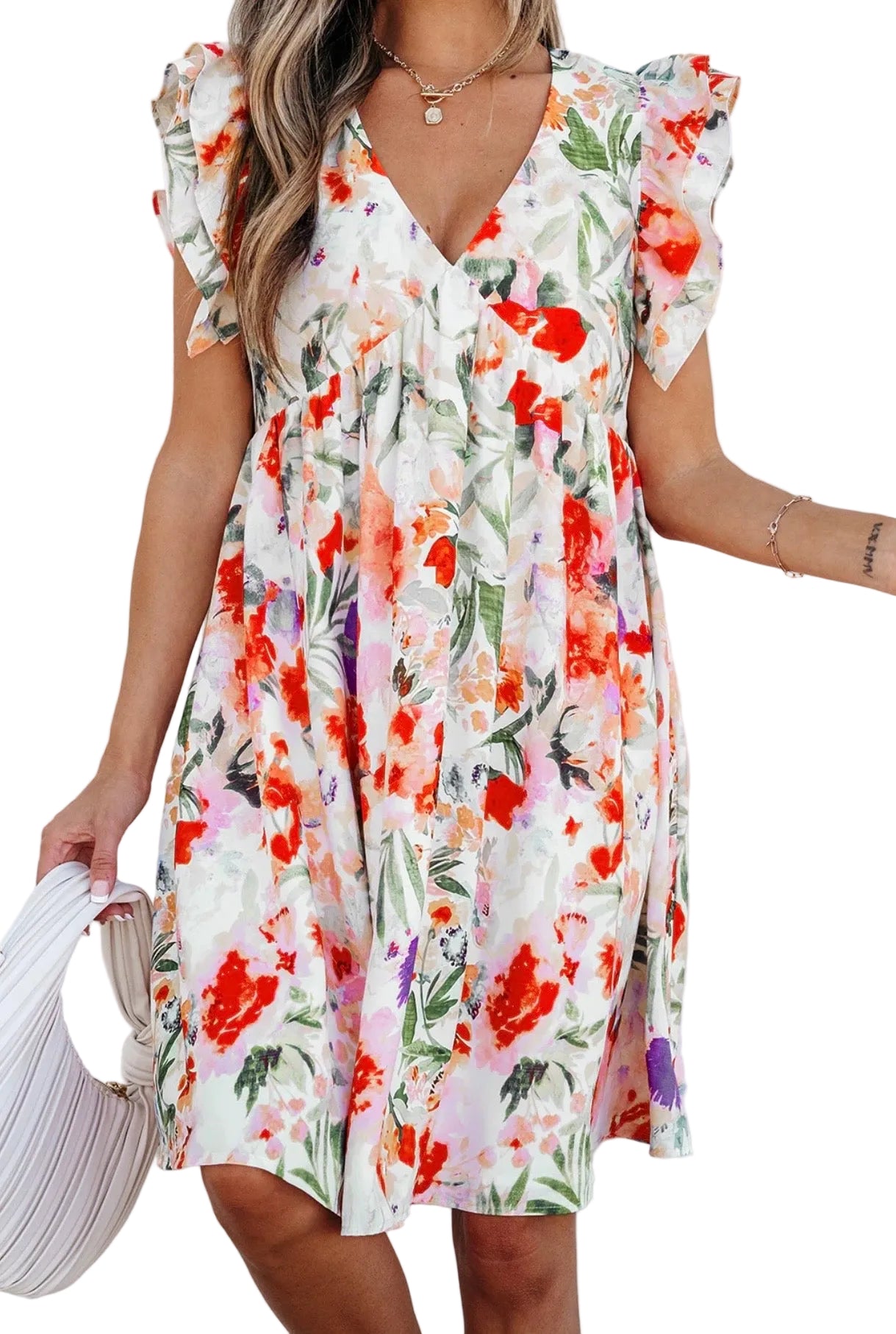 Pink Floral Ruffle Mini Dress