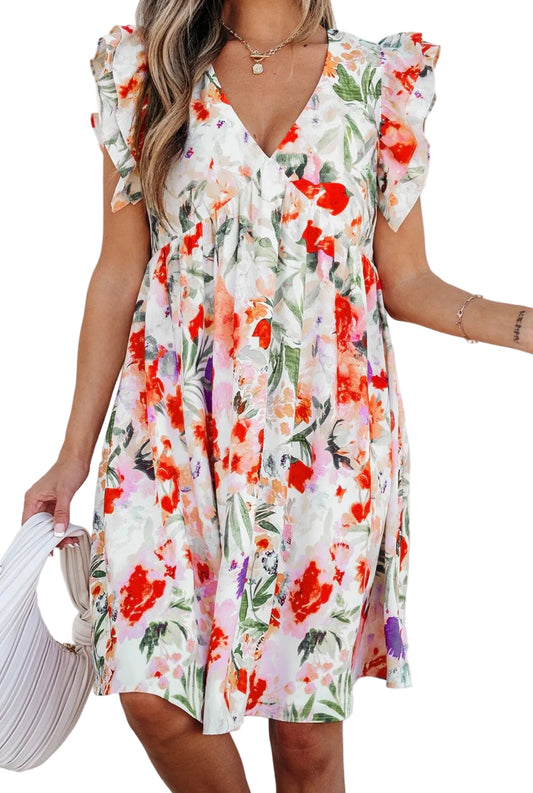 Pink Floral Ruffle Mini Dress