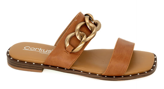 Catch Flights Not Feelings Sandal in Cognac by Corkys
