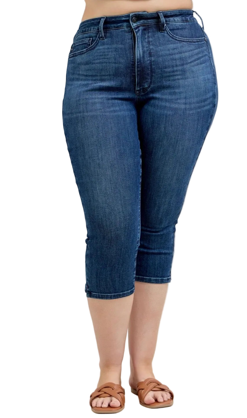 High Waist Tummy Control Dark Blue Capri by Judy Blue