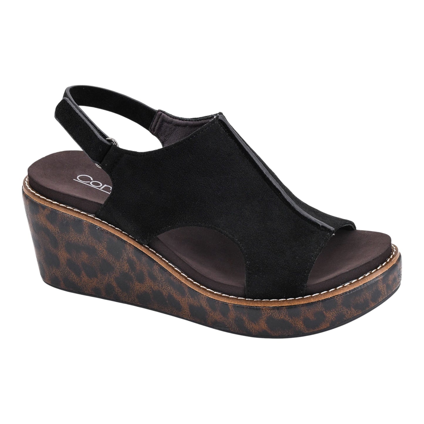 Carley Black Leopard Combo Wedge by Corkys