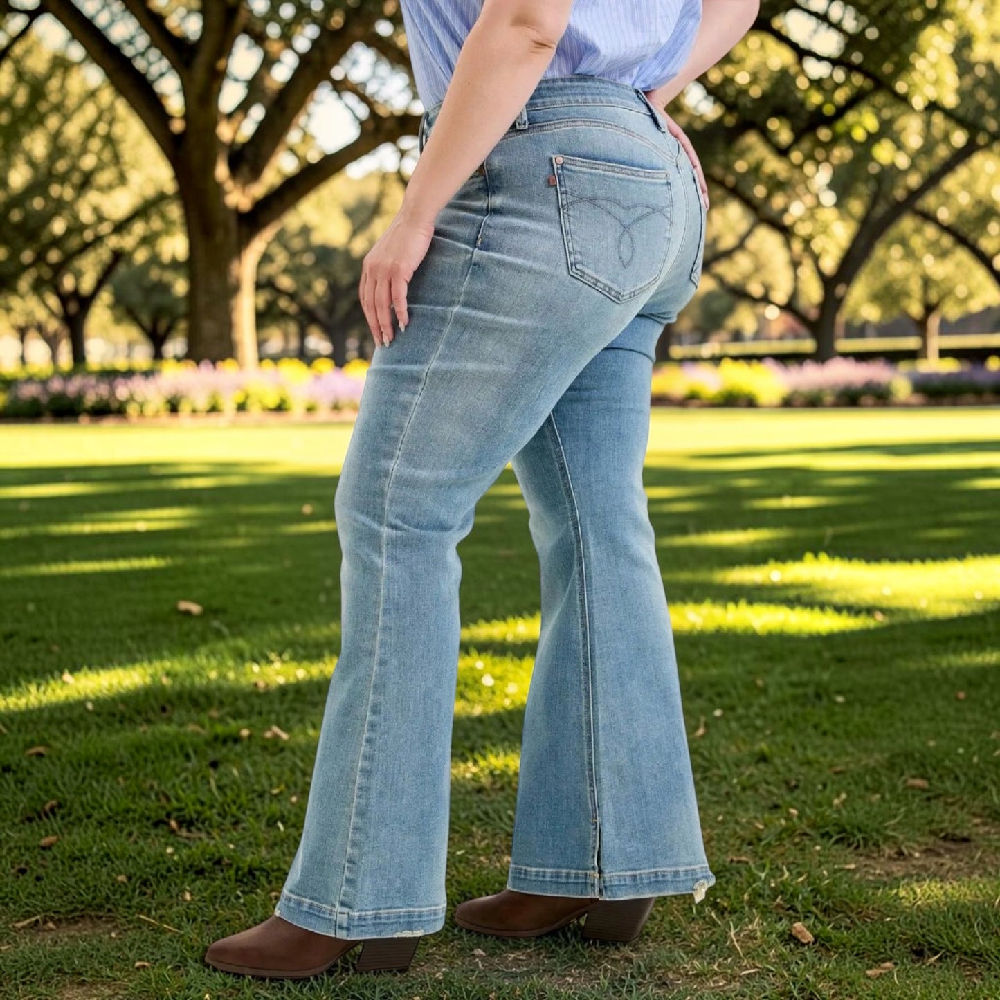 Mid Rise Short Inseam MD Flare Jeans by Judy Blue
