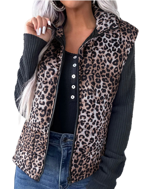 Brown Leopard Quilted Vest