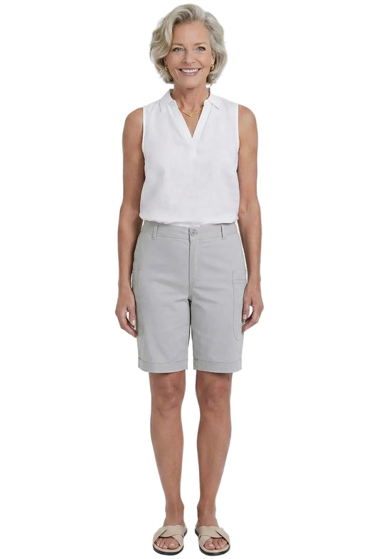 Wide Leg Bermuda Shorts with Big Pockets (Silver)