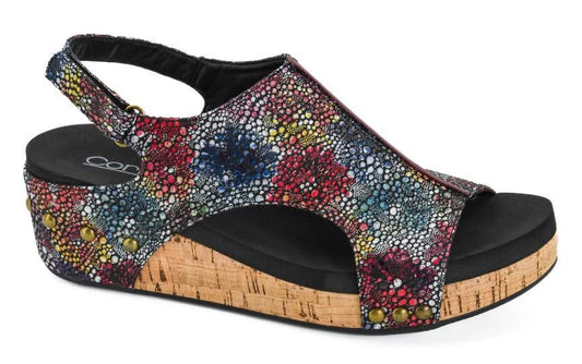 Volta II Black Washed Floral Wedge by Corkys
