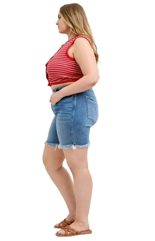 High Waist Dark Blue Bermuda Shorts by Judy Blue