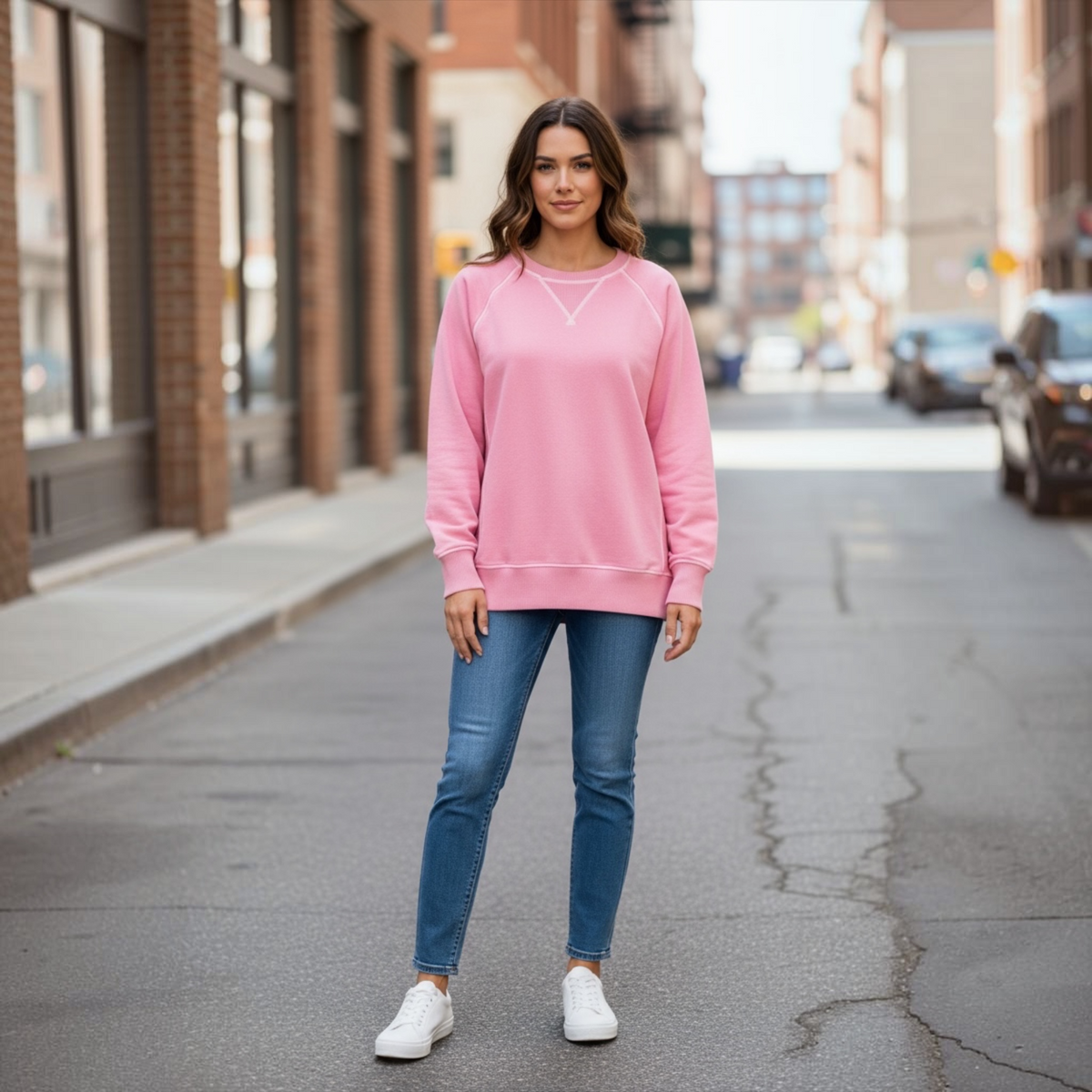 French Terry Pullover Sweatshirt With Pockets in Candy Pink by Zenana
