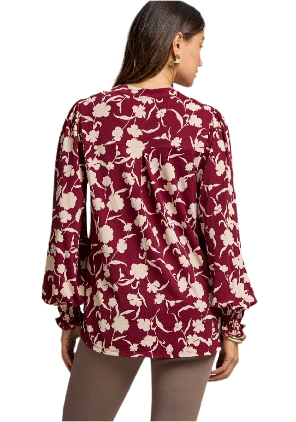 Lizzy Smocked Long Sleeve Top in Wine by Dear Scarlett