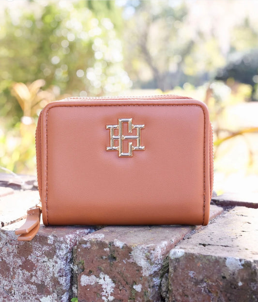 Nadine Zippered Wallet in Camel by Caroline Hill