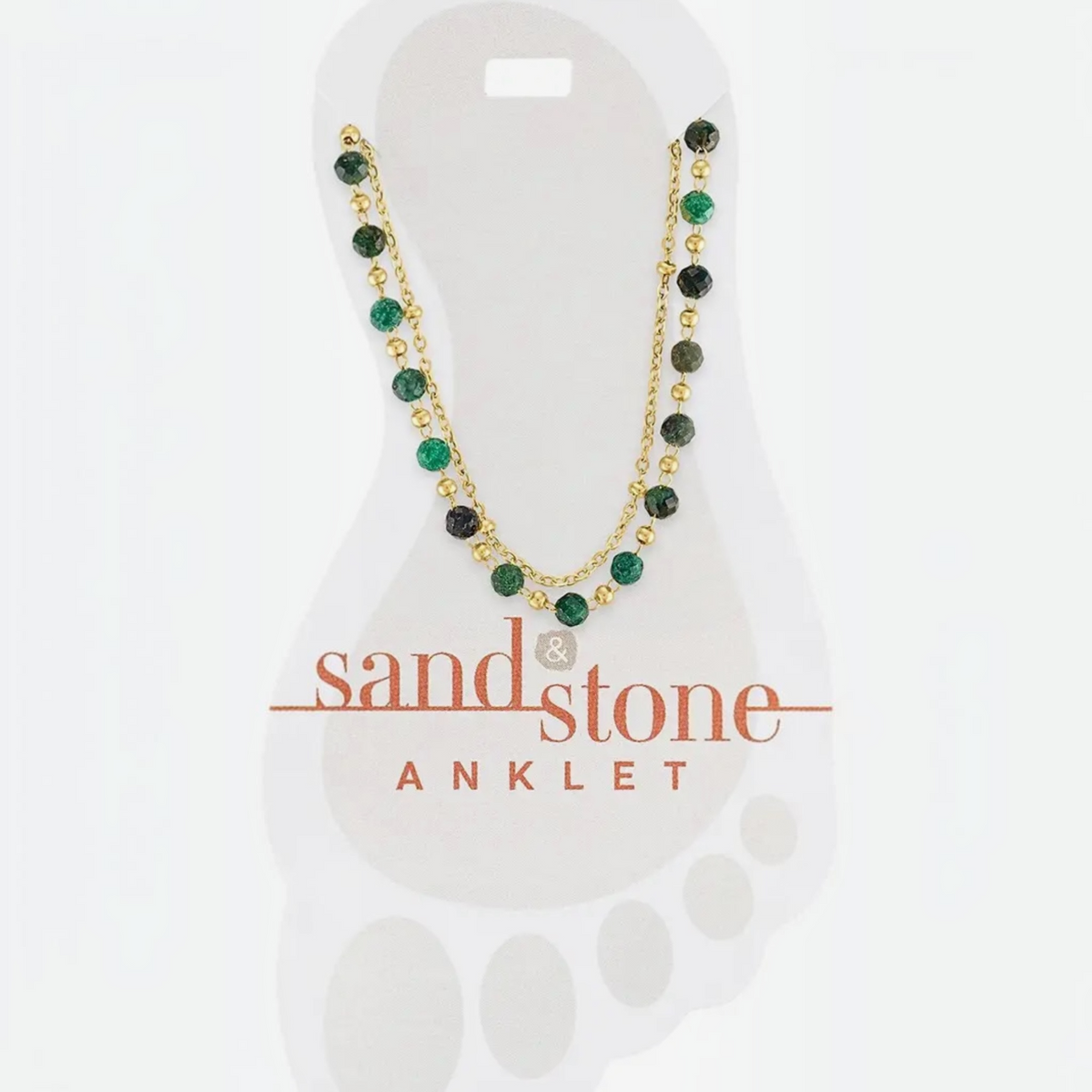Sand & Stone Anklets: Gold Green Beaded Duo Strand