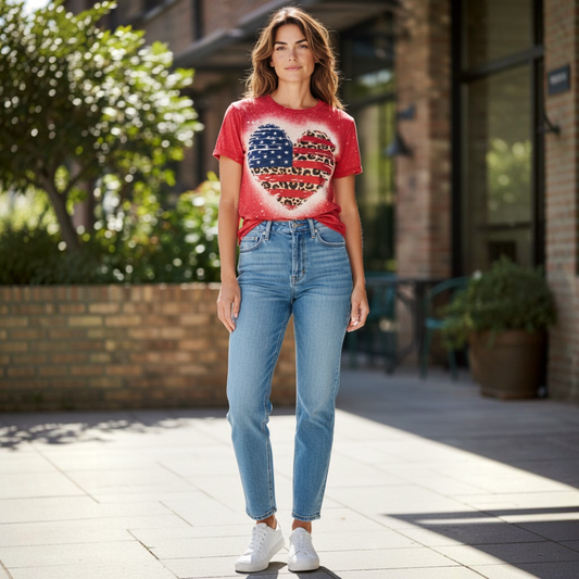 American Leopard Heart Bleached T-Shirt