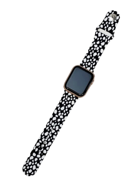 Black & White Cheetah Printed Silicone Smart Watch Band