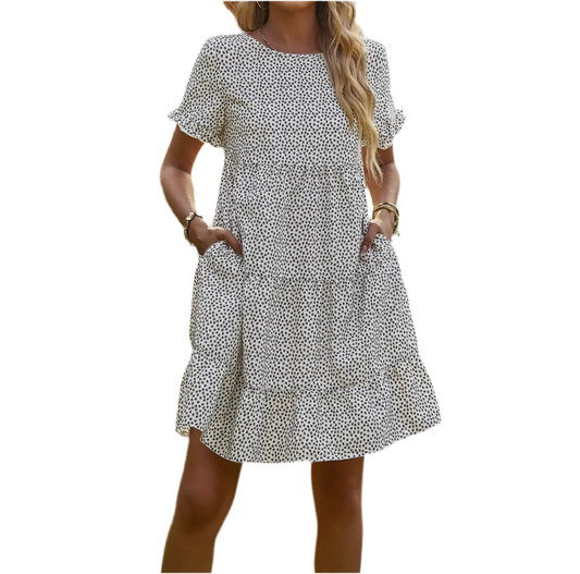 Floral Dot Ruffle Loose Fit Dress