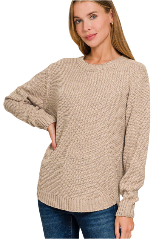 Round Neck Basic Sweater In Mocha
