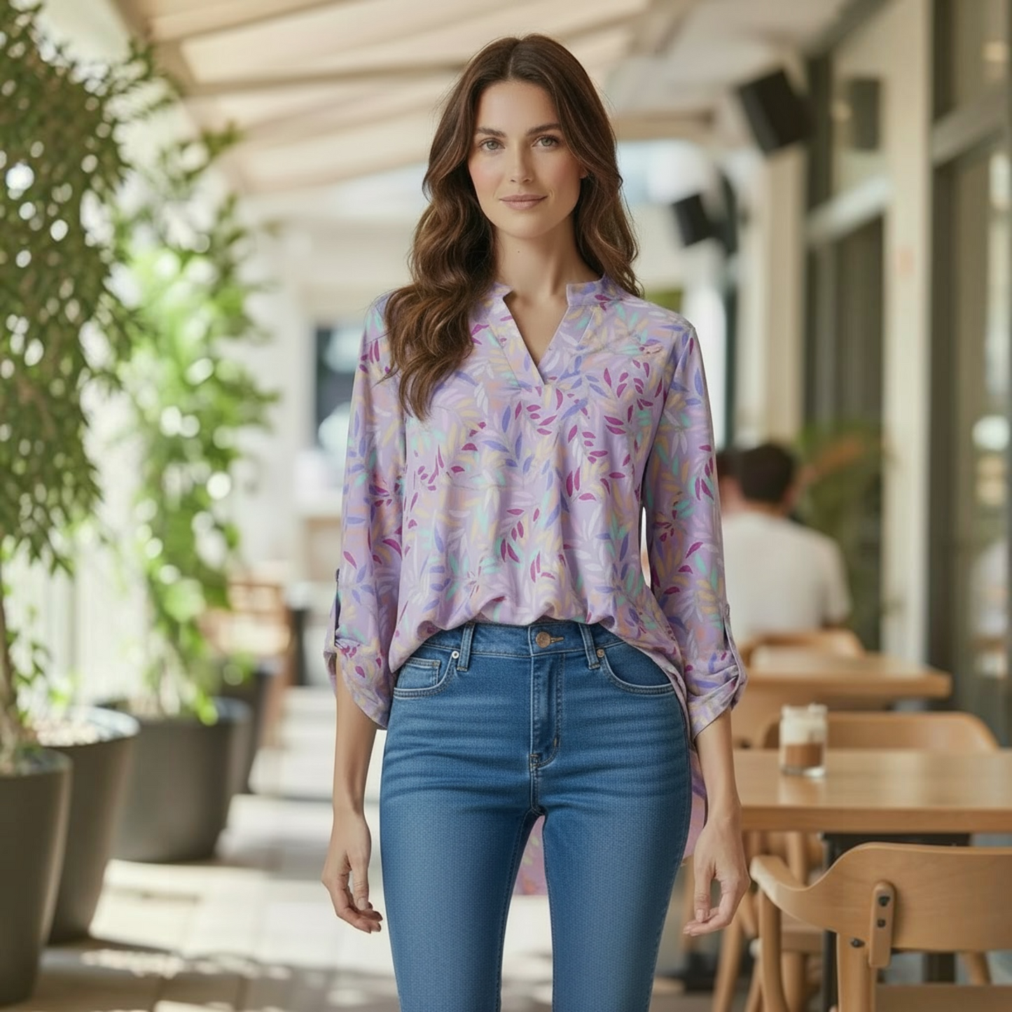 3/4 Sleeve Lizzy Medallion Wrinkle Free Blouse in Lavender by Dear Scarlett