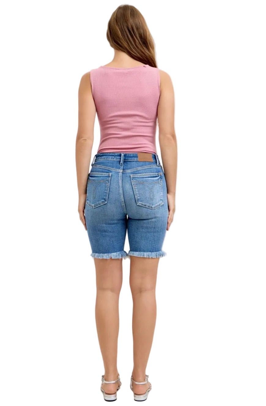 High Waist Dark Blue Bermuda Shorts by Judy Blue