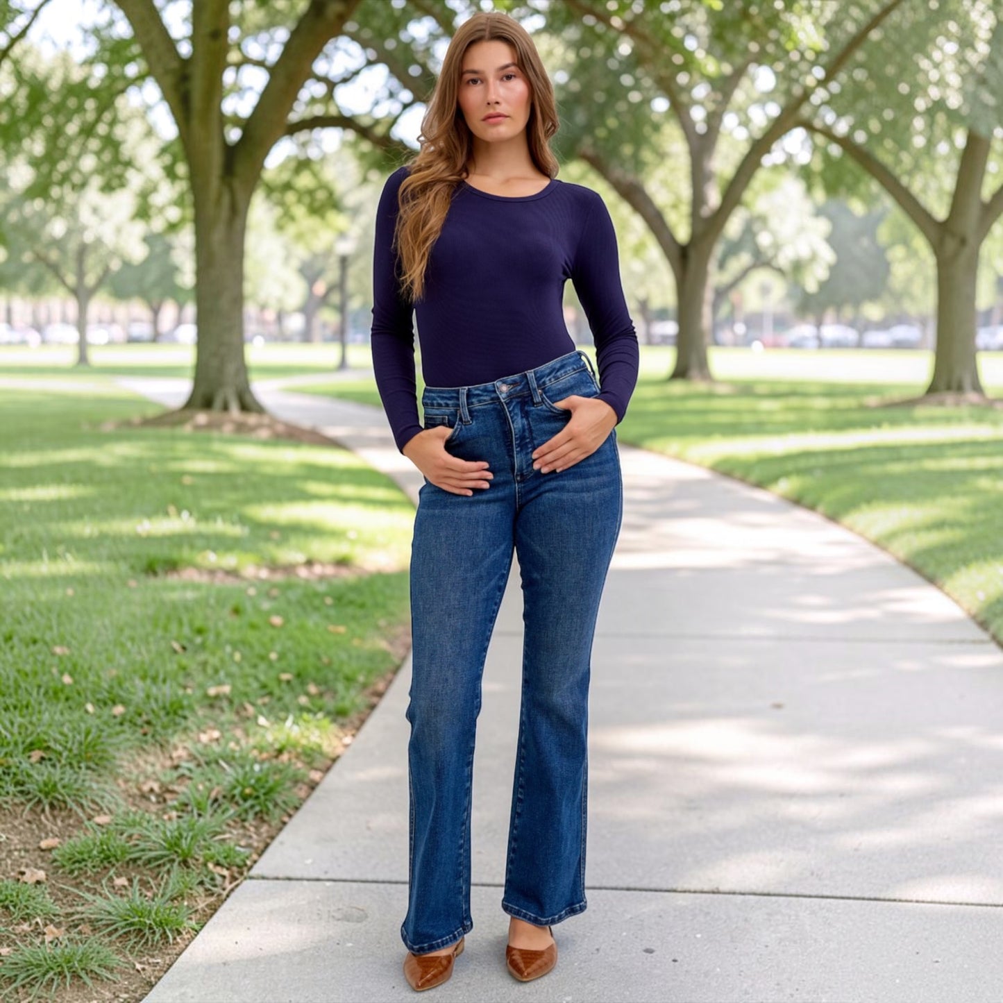 Judy Blue Dark High Waist Tummy Control Bootcut Short Inseam Jeans