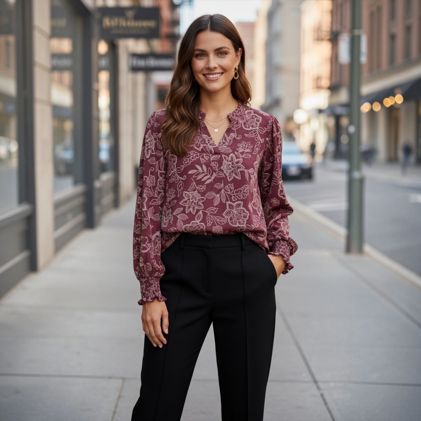 Lizzy Smocked Long Sleeve Top in Chocolate by Dear Scarlett