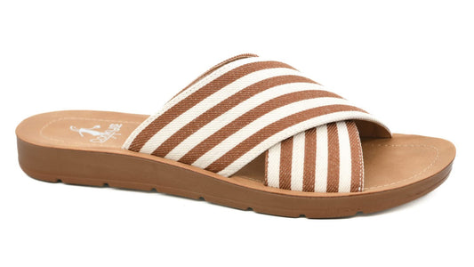 Dig It Tan Natural Stripe Sandal by Corkys