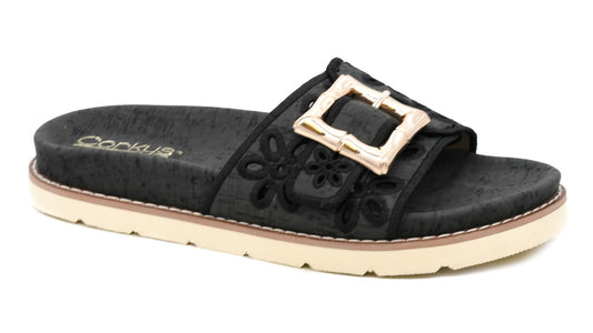 Slid In My DM Black Sandal by Corkys