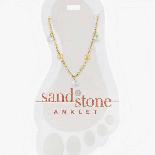 Sand & Stone Anklets: Gold Ball & Cz Dangle Anklet