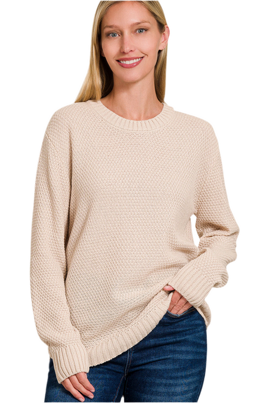 Round Neck Basic Sweater in Sand Beige