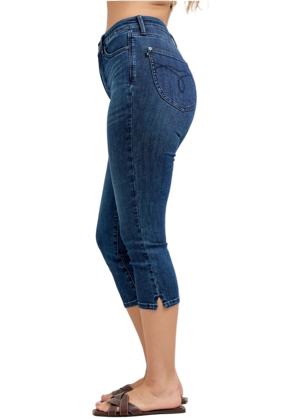 High Waist Tummy Control Dark Blue Capri by Judy Blue