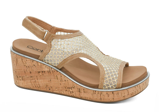 Carley Caramel Mesh Wedge by Corkys