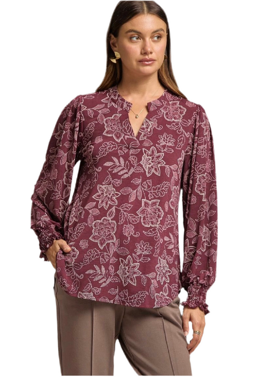 Lizzy Smocked Long Sleeve Top in Chocolate by Dear Scarlett