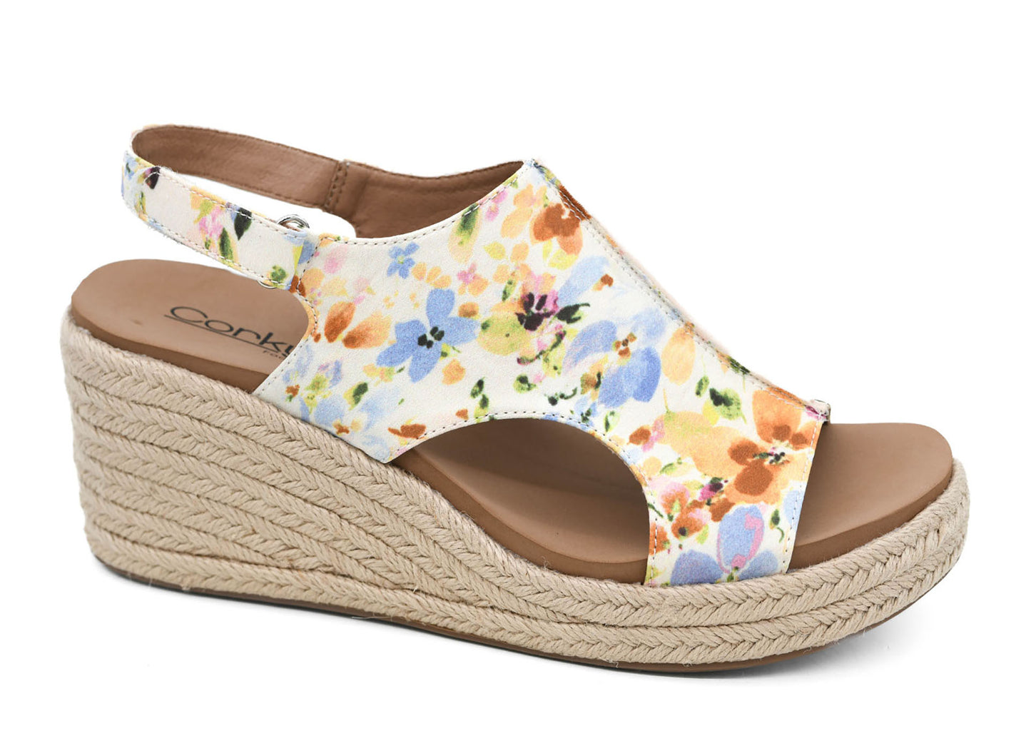 Carley Natural Mini Floral Jute Wedge by Corkys