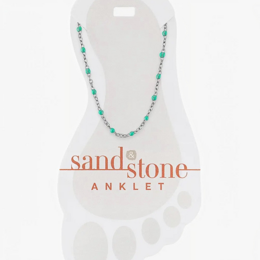 Sand & Stone Anklets: Silver Petite Blue Beaded Chain Anklet