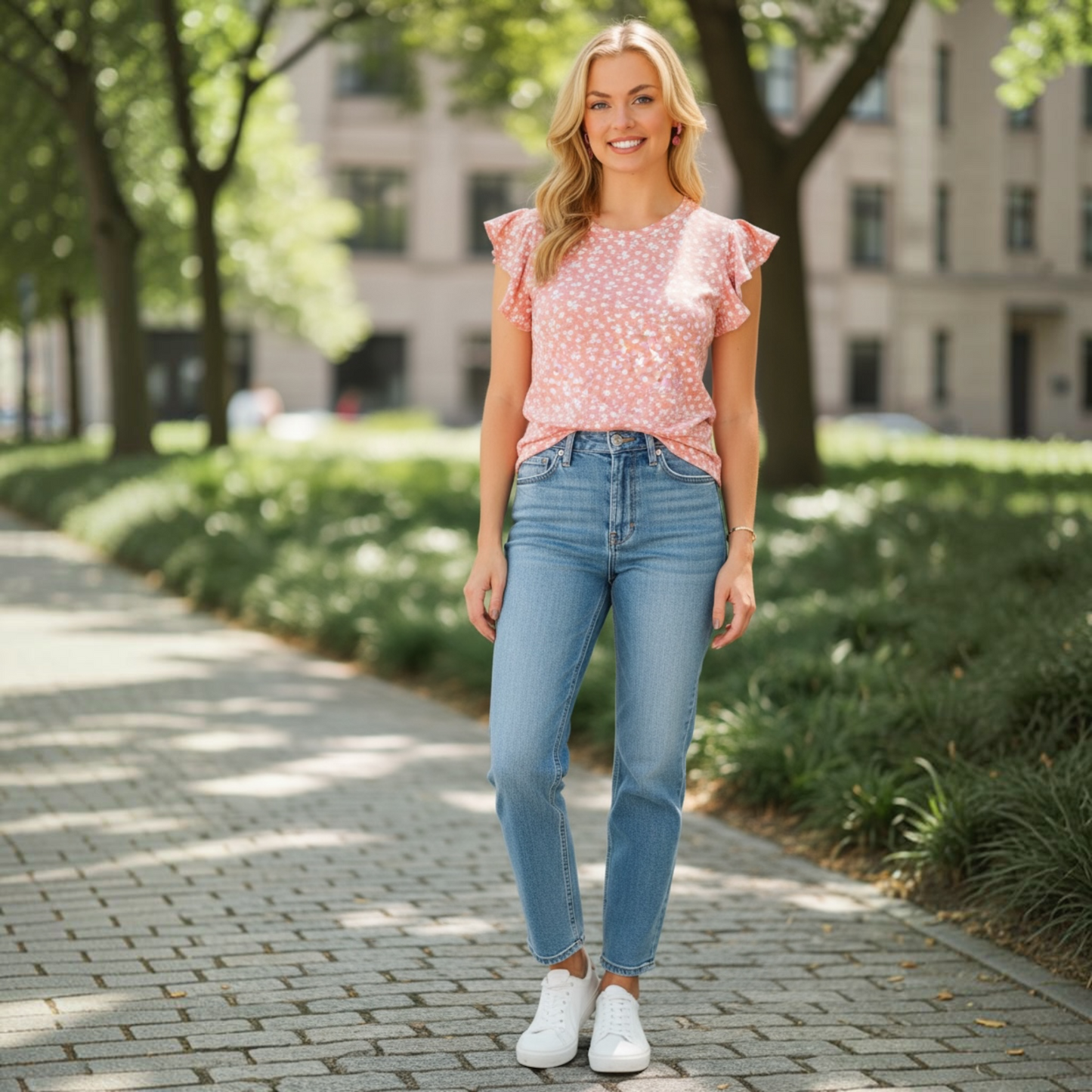 Short Sleeve Mauve and White Floral Knit top