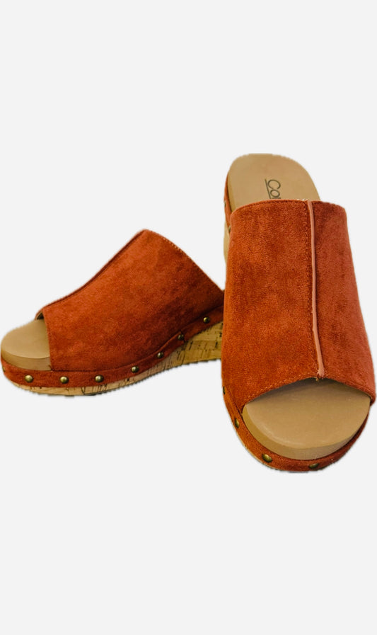 Hissy Fit Rust Faux Suede Wedge by Corkys