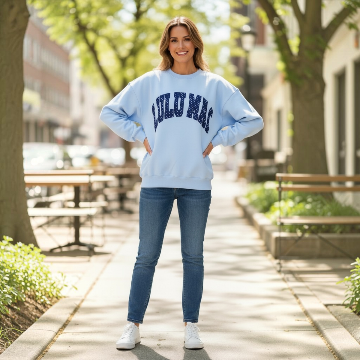 Light Blue/Navy Polka Dot Lulu Mac Sweatshirt