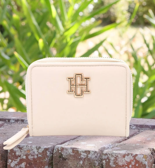 Nadine Zippered Wallet in Cream by Caroline Hill