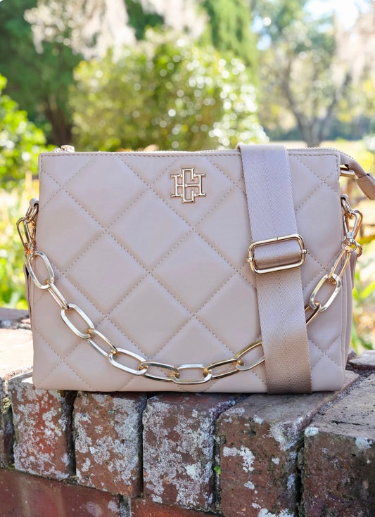 Ariana Crossbody Tan Quilted LD by Caroline Hill