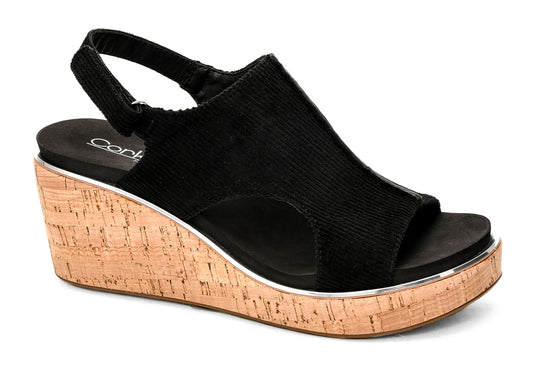 Carley Black Corduroy Wedge by Corkys