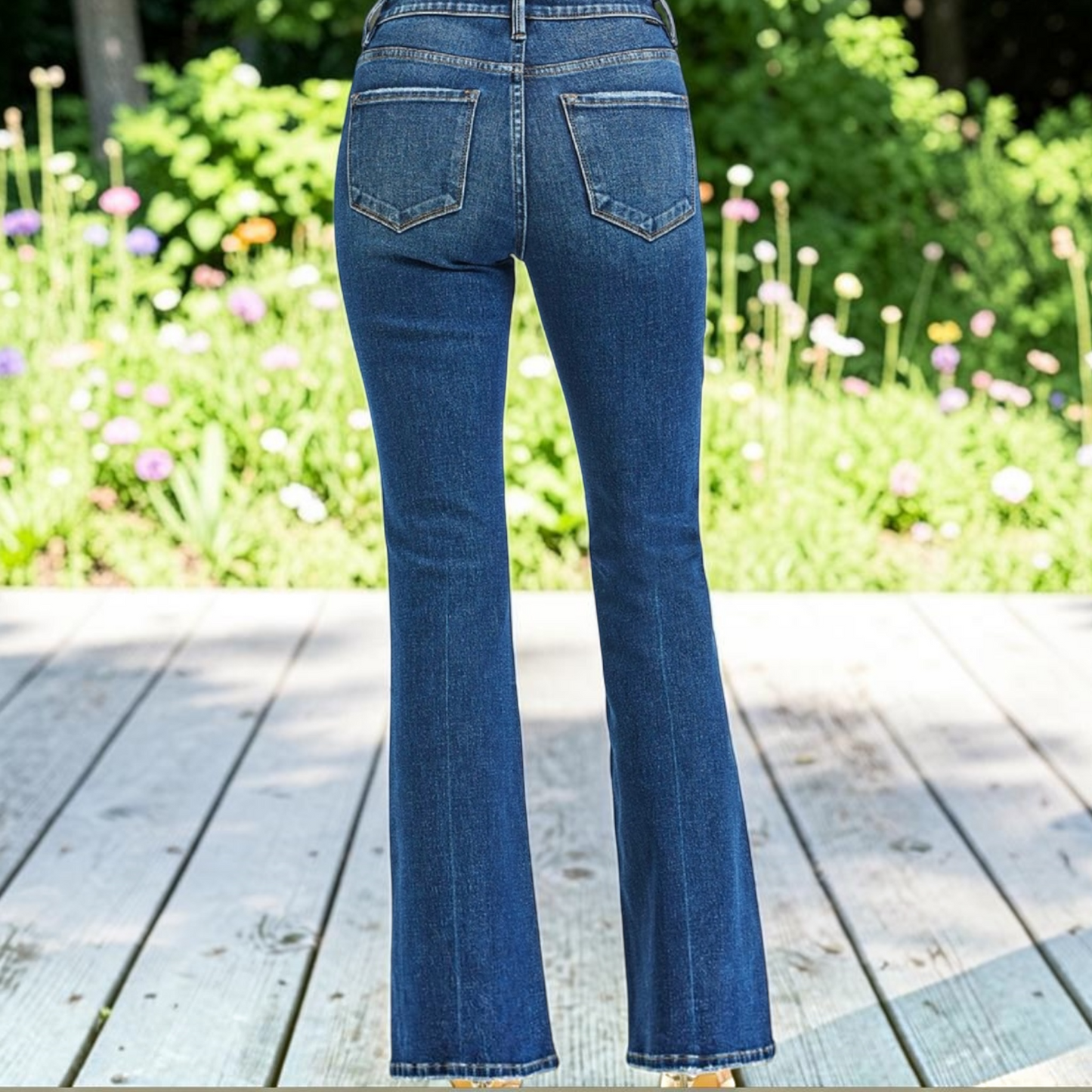 Tummy Control 4 Way Stretch High Rise Flare Jeans By Risen