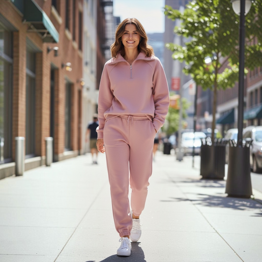 Quarter Zip Pullover + Jogger Travel Set in Mauve by Dear Scarlett