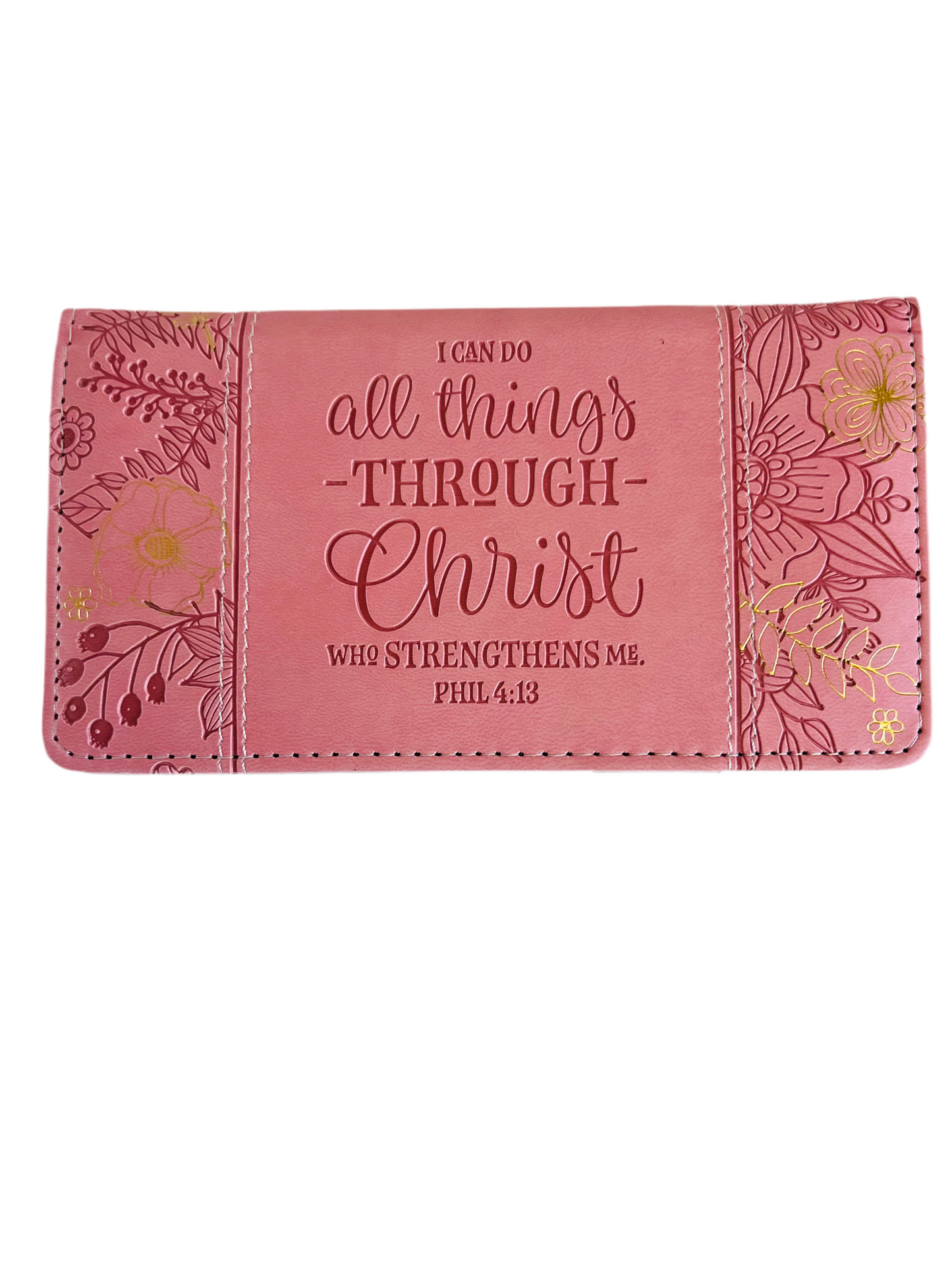 Through Christ Pink Checkbook Cover