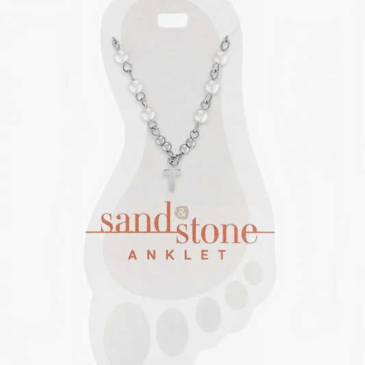 Sand & Stone Anklets: Silver Cross Dangle