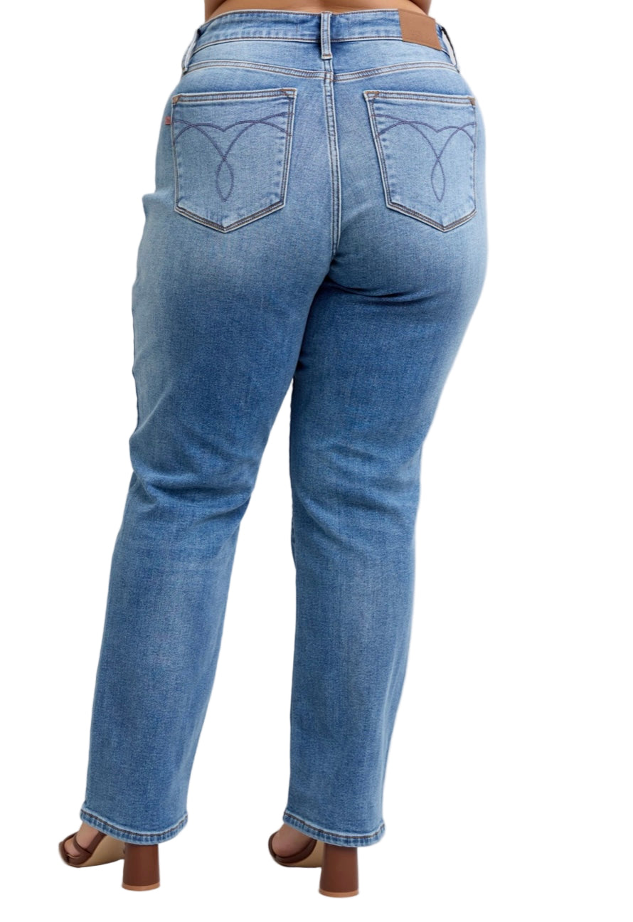 Vintage Wash Thermal Straight Jeans by Judy Blue