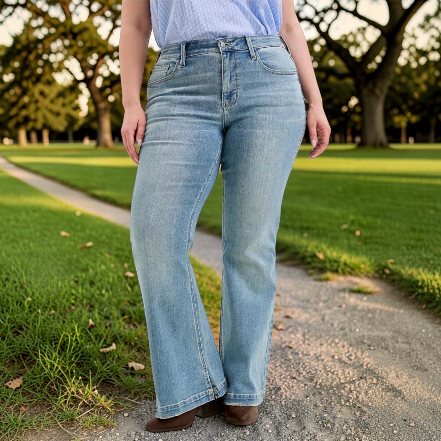 Mid Rise Short Inseam MD Flare Jeans by Judy Blue