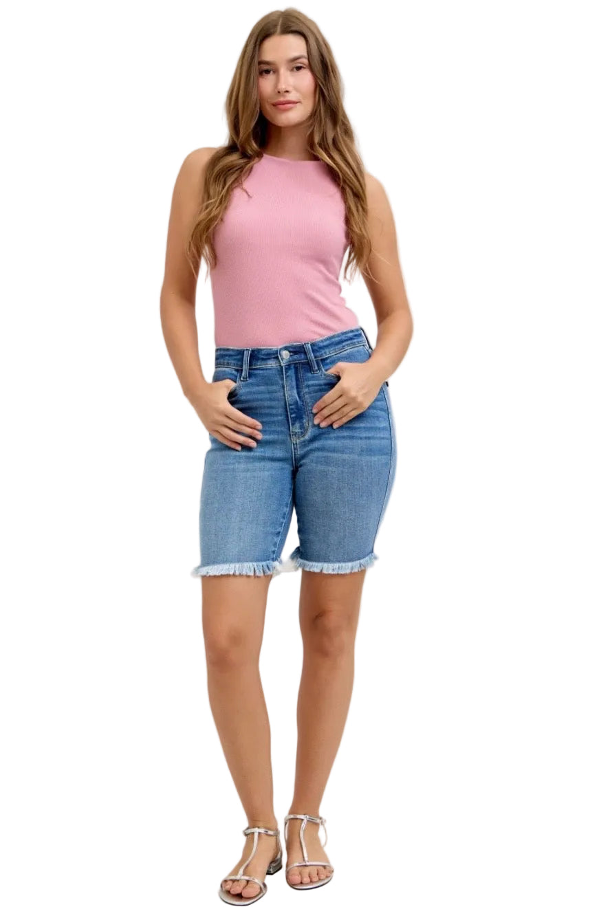High Waist Dark Blue Bermuda Shorts by Judy Blue